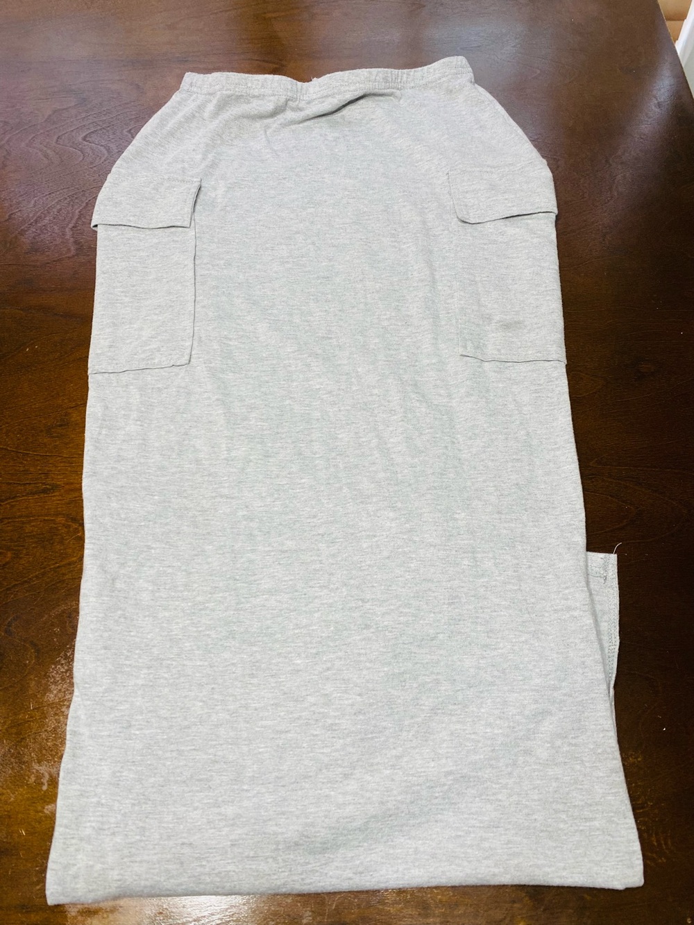 Light Gray Knit Midi Skirt with Patch Pockets